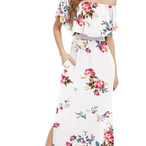 White Floral Off-Shoulder Maxi Dress